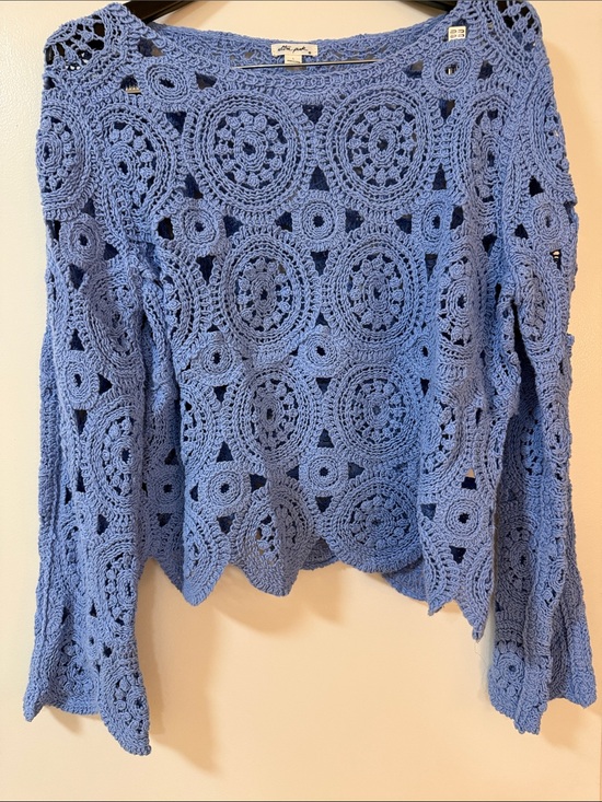 Ultra Pink Tops - Ultra Pink Lavender Blue Crochet Circle Sweater